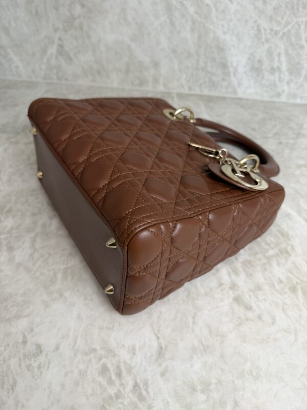 Christian Dior Lambskin Cannage Medium Lady Dior Dark Caramel