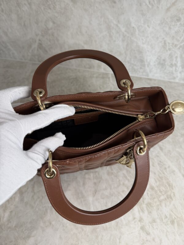Christian Dior Lambskin Cannage Medium Lady Dior Dark Caramel