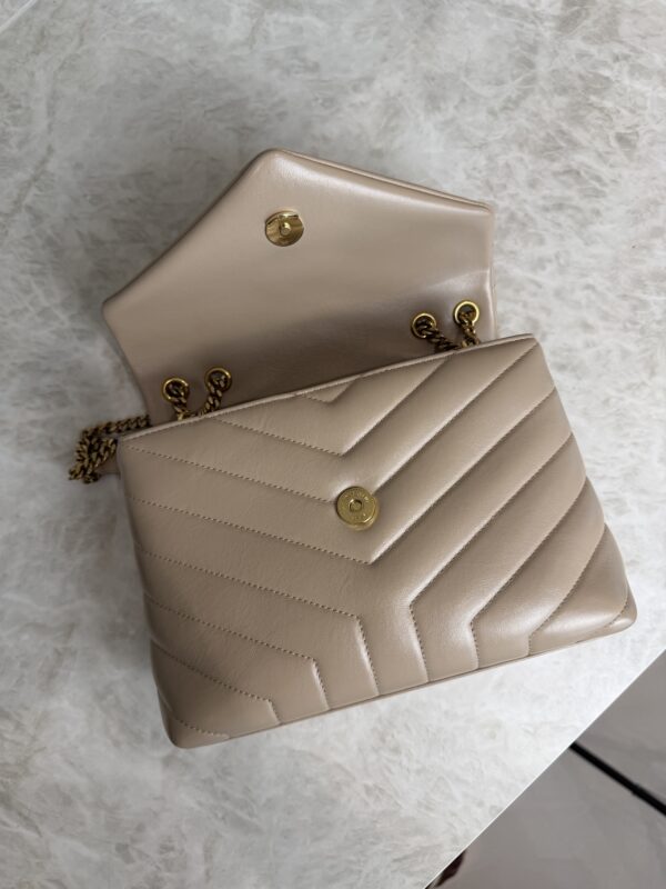 Saint Laurent (YSL) Loulou Small In Quilted Leather Beige and Gold Hardware