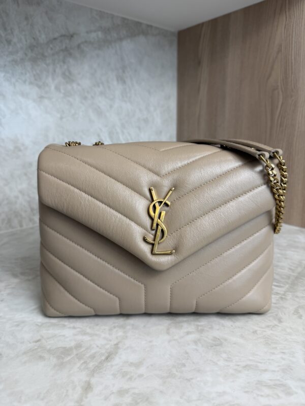 Saint Laurent (YSL) Loulou Small In Quilted Leather Beige and Gold Hardware