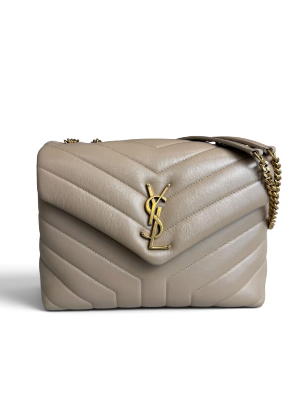 Saint Laurent (YSL) Loulou Small In Quilted Leather Beige and Gold Hardware