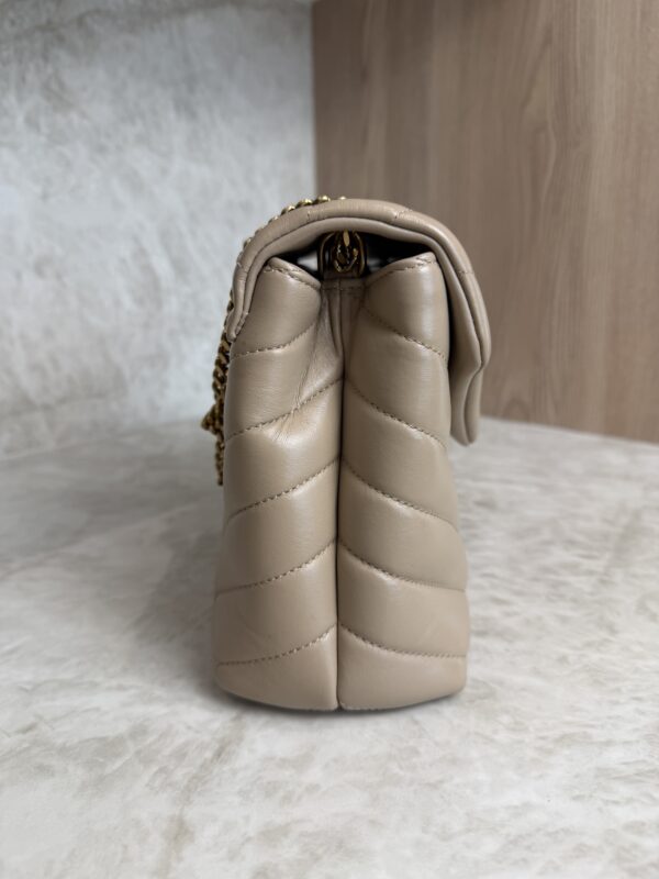 Saint Laurent (YSL) Loulou Small In Quilted Leather Beige and Gold Hardware