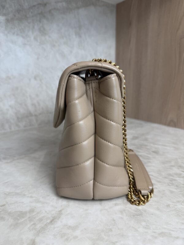 Saint Laurent (YSL) Loulou Small In Quilted Leather Beige and Gold Hardware