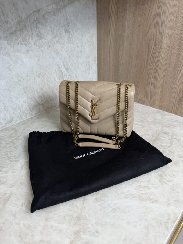 Saint Laurent (YSL) Loulou Small In Quilted Leather Beige and Gold Hardware