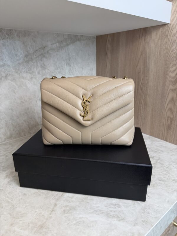 Saint Laurent (YSL) Loulou Small In Quilted Leather Beige and Gold Hardware