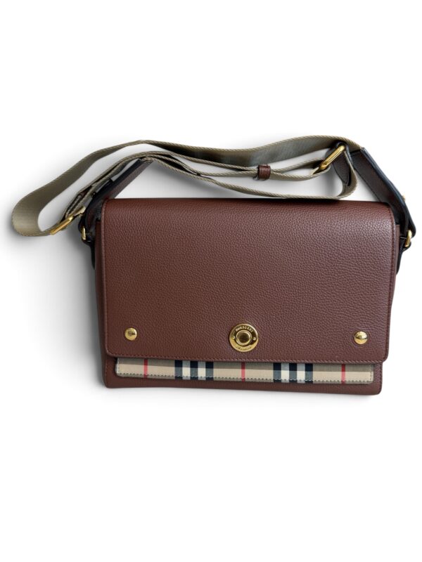 Burberry Note Crossbody Bag Leather with Vintage Check Canvas Medium