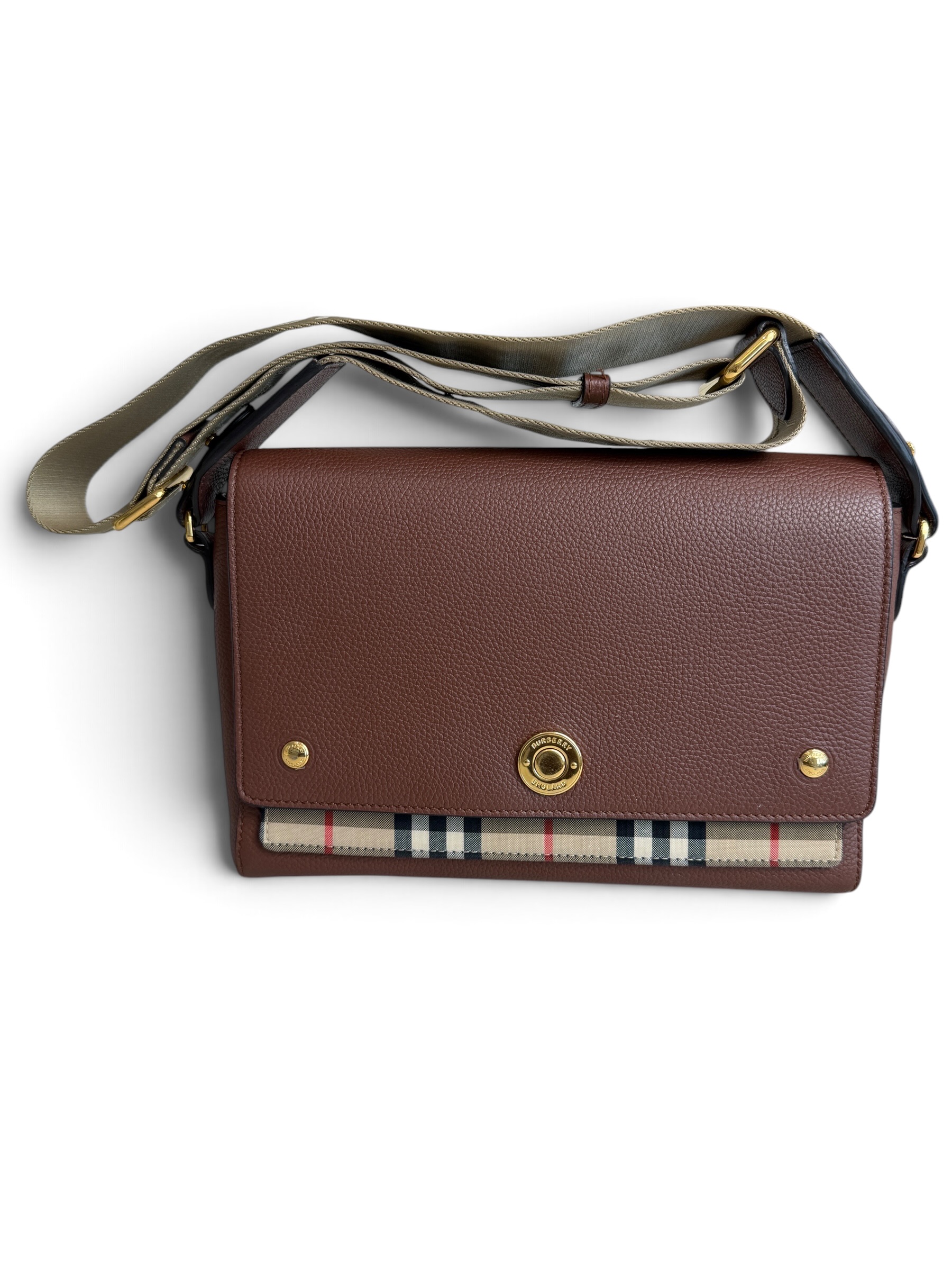 Burberry Note Crossbody Bag Leather with Vintage Check Canvas Medium