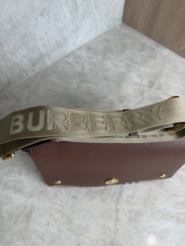 Burberry Note Crossbody Bag Leather with Vintage Check Canvas Medium