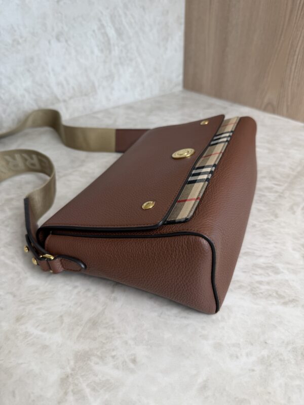 Burberry Note Crossbody Bag Leather with Vintage Check Canvas Medium