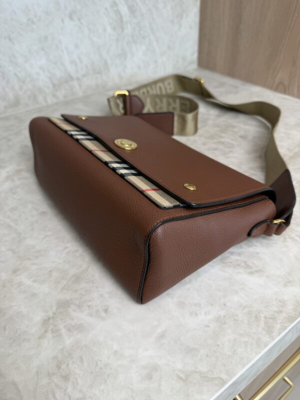 Burberry Note Crossbody Bag Leather with Vintage Check Canvas Medium