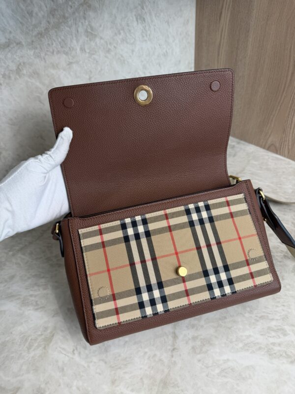 Burberry Note Crossbody Bag Leather with Vintage Check Canvas Medium