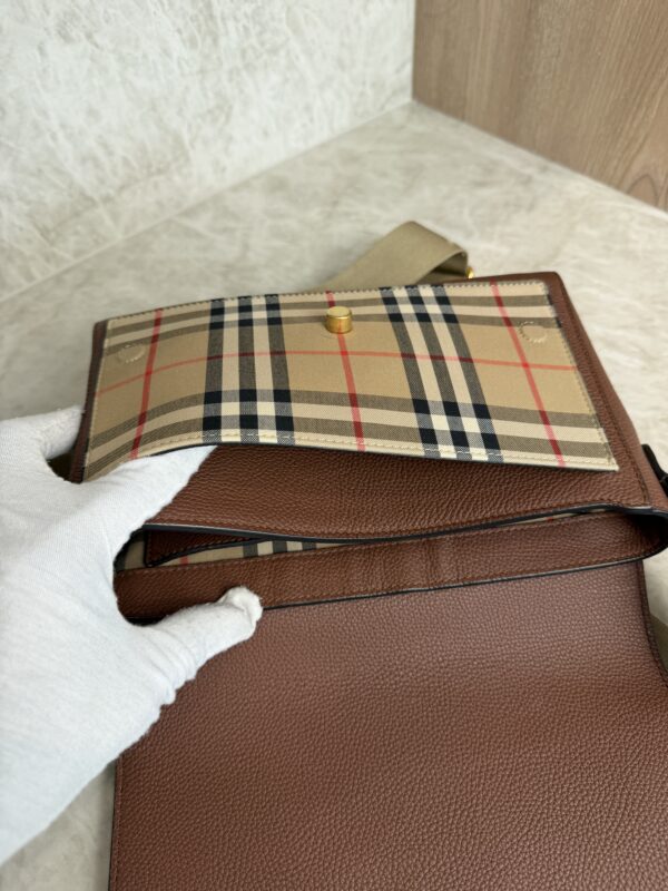 Burberry Note Crossbody Bag Leather with Vintage Check Canvas Medium