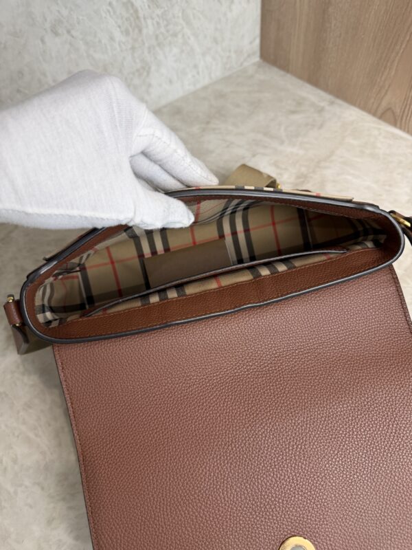 Burberry Note Crossbody Bag Leather with Vintage Check Canvas Medium