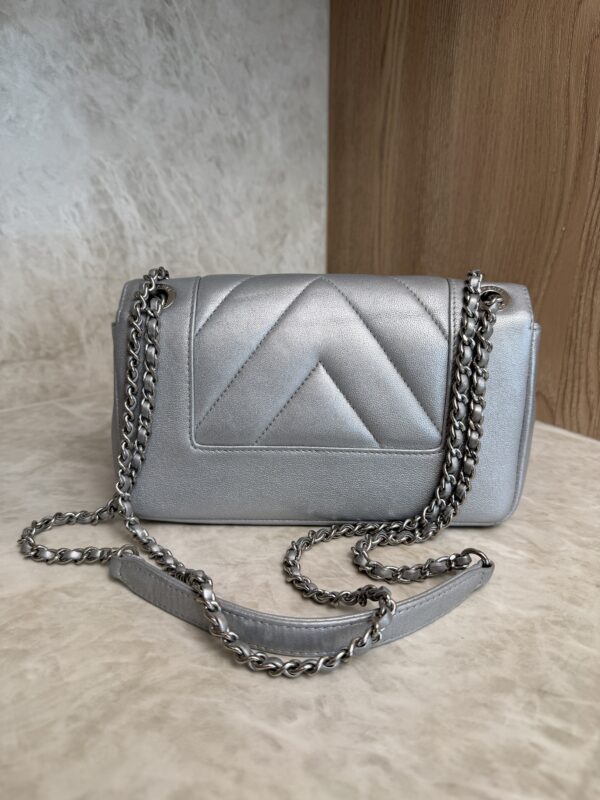 Chanel Silver Chevron Mademoiselle Vintage Flap Bag