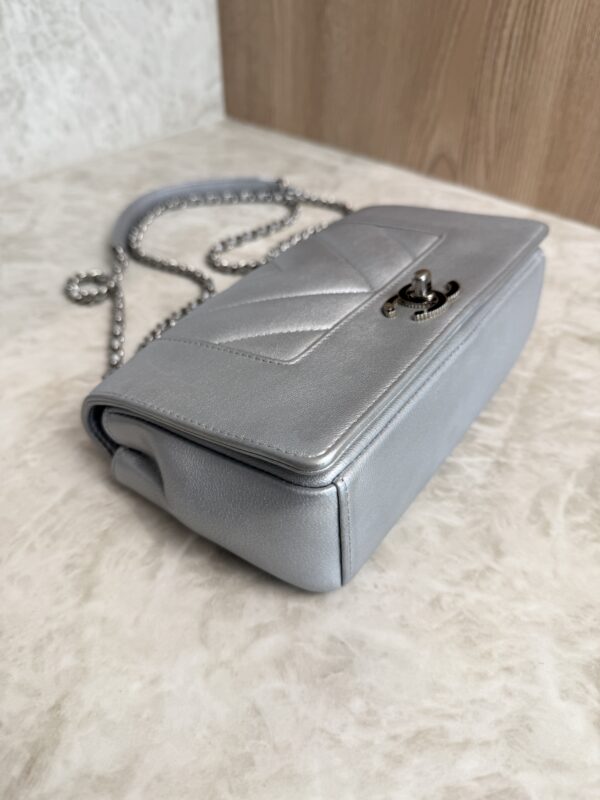 Chanel Silver Chevron Mademoiselle Vintage Flap Bag
