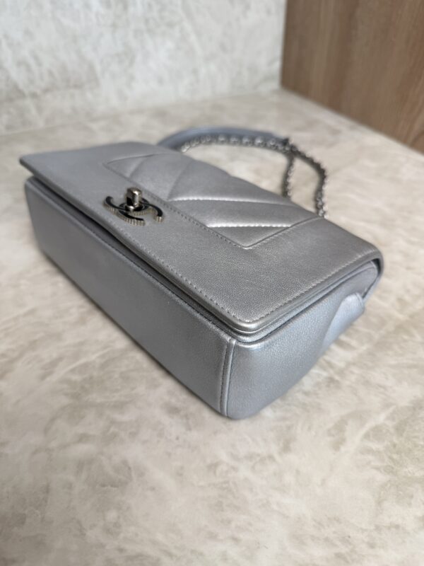 Chanel Silver Chevron Mademoiselle Vintage Flap Bag