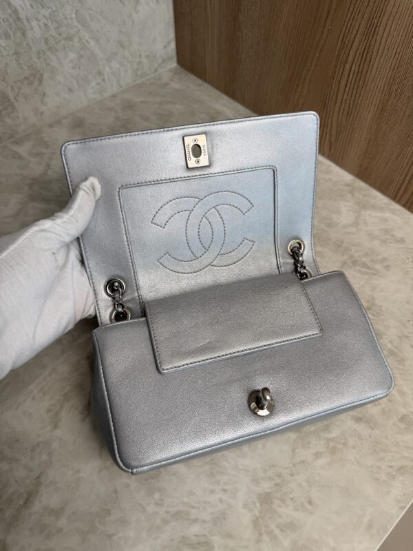 Chanel Silver Chevron Mademoiselle Vintage Flap Bag