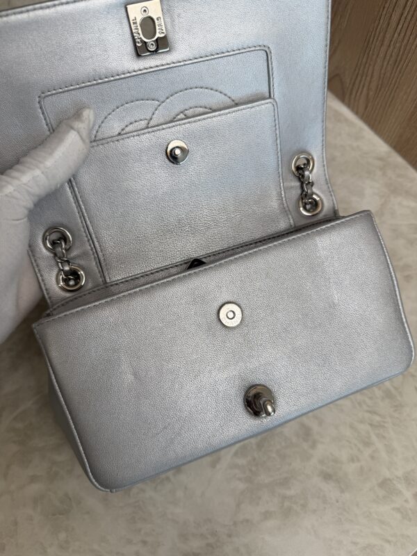 Chanel Silver Chevron Mademoiselle Vintage Flap Bag