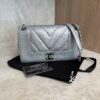 Chanel Silver Chevron Mademoiselle Vintage Flap Bag