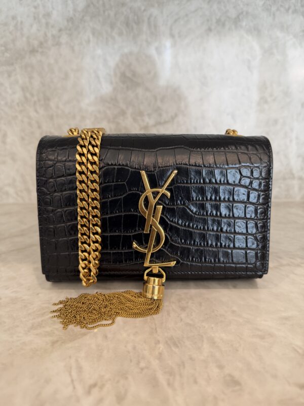 Saint Laurent (YSL) Classic Monogram Tassel Chain Wallet Crocodile Embossed Leather