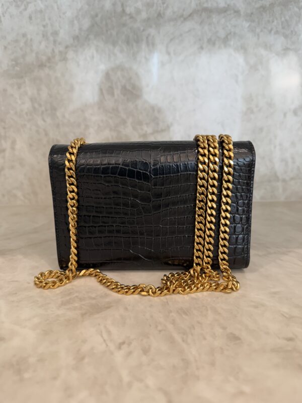 Saint Laurent (YSL) Classic Monogram Tassel Chain Wallet Crocodile Embossed Leather