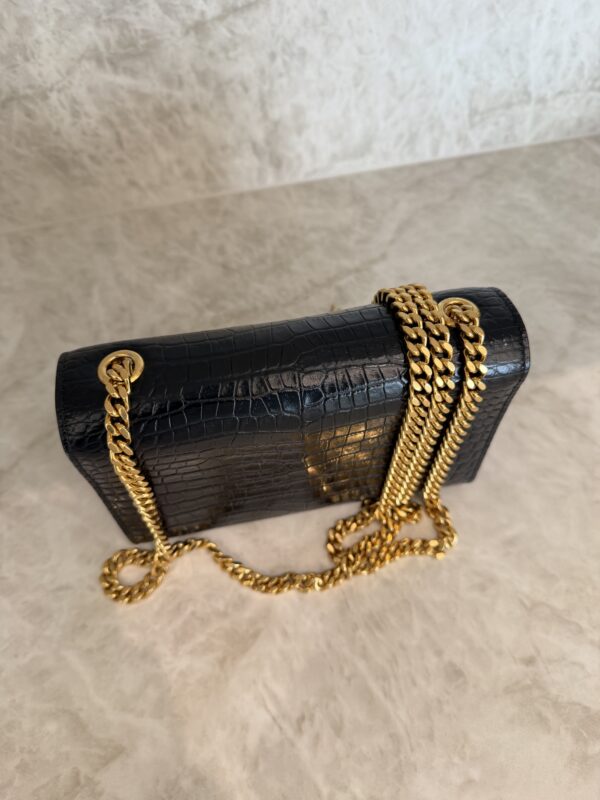 Saint Laurent (YSL) Classic Monogram Tassel Chain Wallet Crocodile Embossed Leather