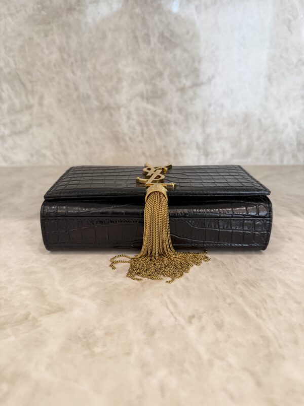 Saint Laurent (YSL) Classic Monogram Tassel Chain Wallet Crocodile Embossed Leather