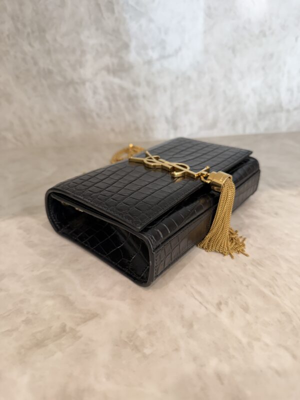 Saint Laurent (YSL) Classic Monogram Tassel Chain Wallet Crocodile Embossed Leather