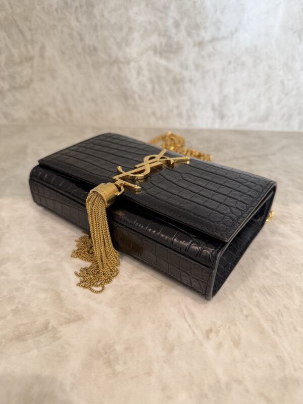 Saint Laurent (YSL) Classic Monogram Tassel Chain Wallet Crocodile Embossed Leather