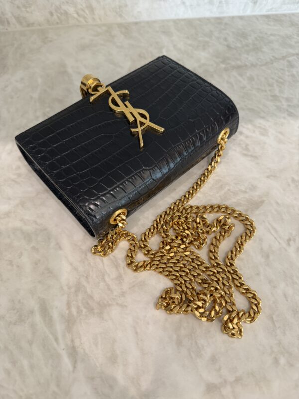 Saint Laurent (YSL) Classic Monogram Tassel Chain Wallet Crocodile Embossed Leather