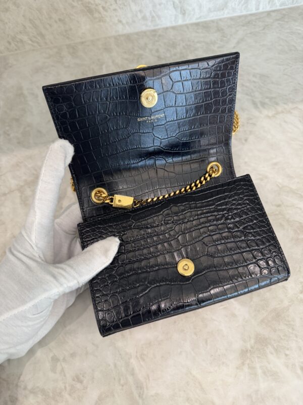 Saint Laurent (YSL) Classic Monogram Tassel Chain Wallet Crocodile Embossed Leather