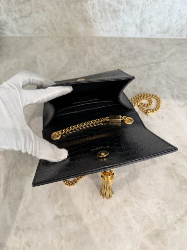 Saint Laurent (YSL) Classic Monogram Tassel Chain Wallet Crocodile Embossed Leather