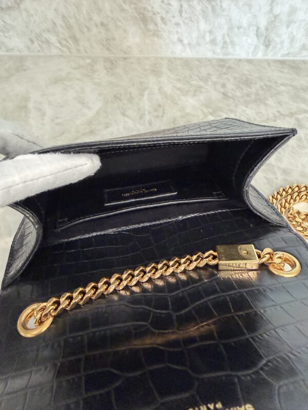 Saint Laurent (YSL) Classic Monogram Tassel Chain Wallet Crocodile Embossed Leather