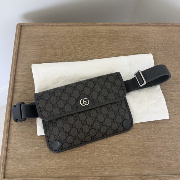 Gucci Ophidia Flap Belt Bag GG Coated Canvas with Leather