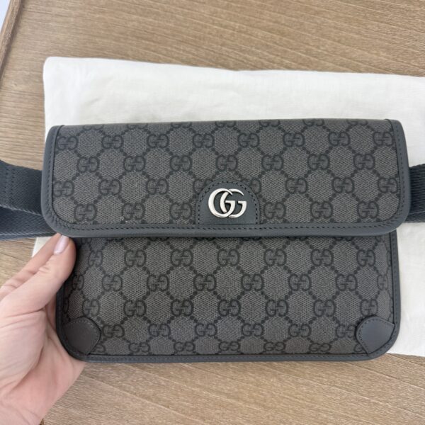 Gucci Ophidia Flap Belt Bag GG Coated Canvas with Leather
