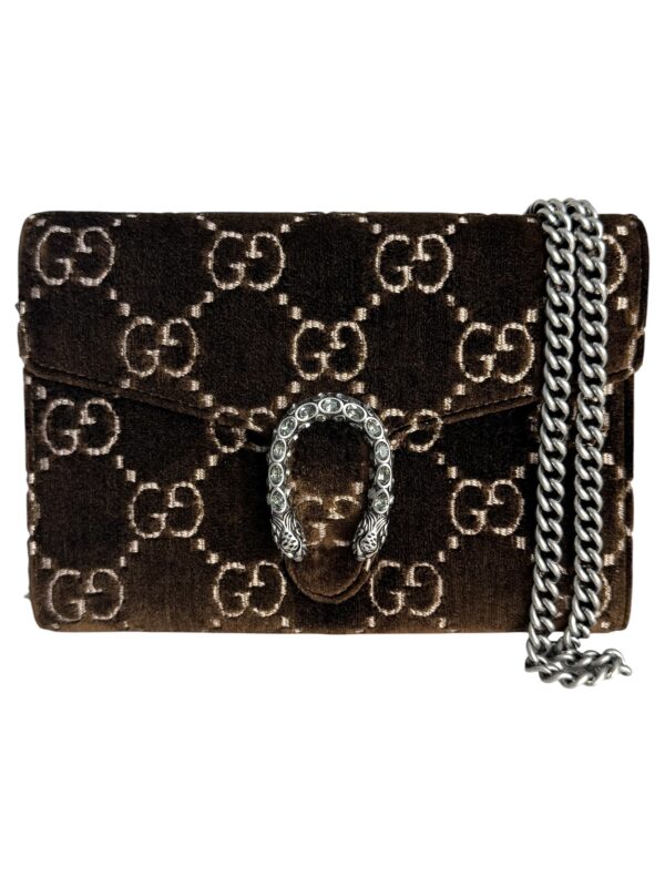 Gucci Dionysus Chain Wallet GG Velvet Small Brown Crystals