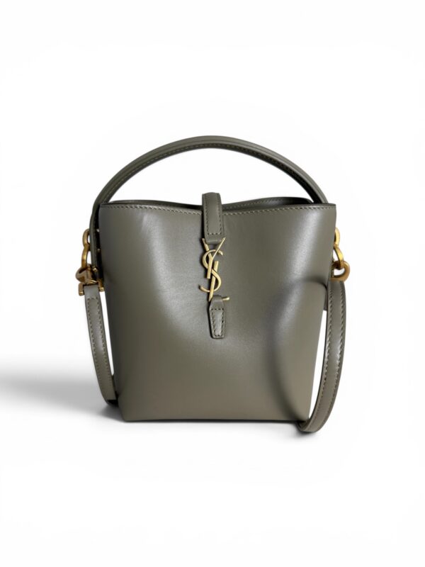 Saint Laurent (YSL) Shiny Calfskin Le 37 Mini Bucket Bag Strong Moss
