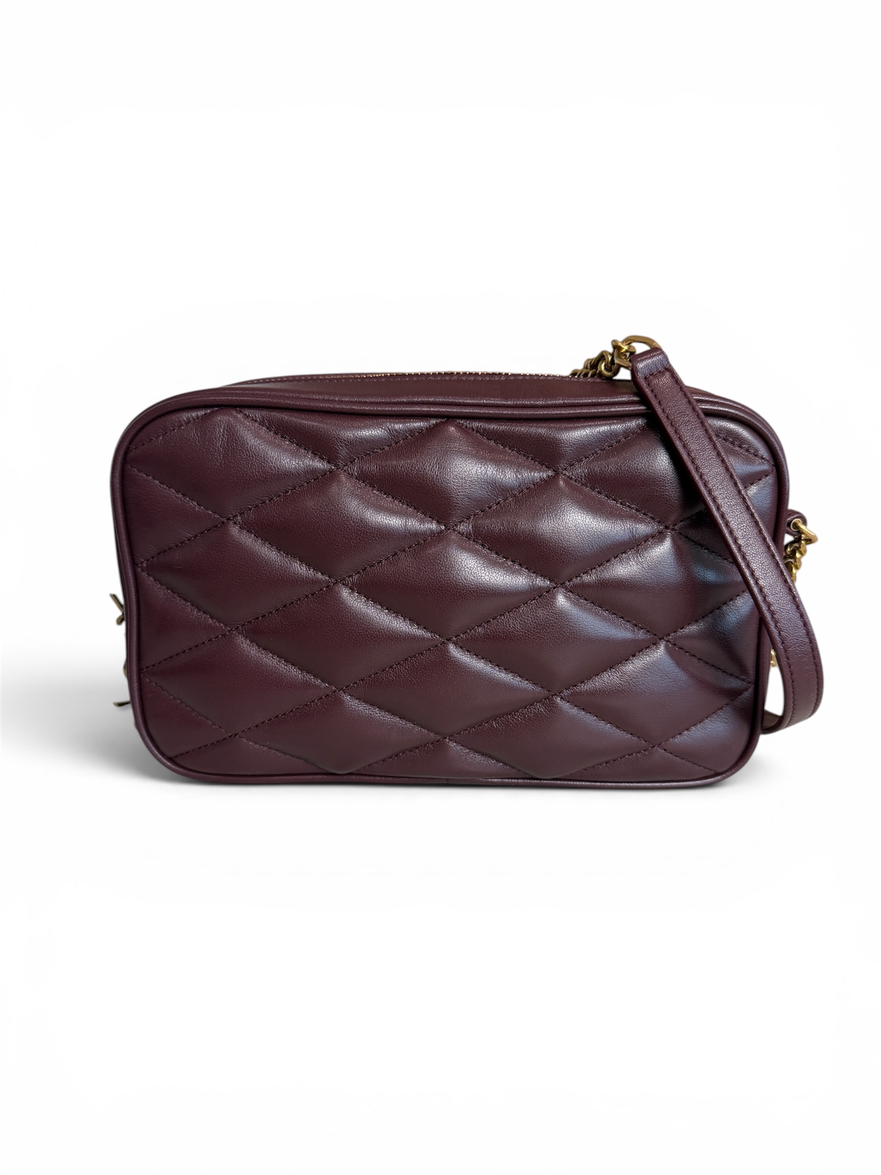Saint Laurent (YSL) Lambskin Quilted Mini Camera Bag Crema Soft Hot Wine