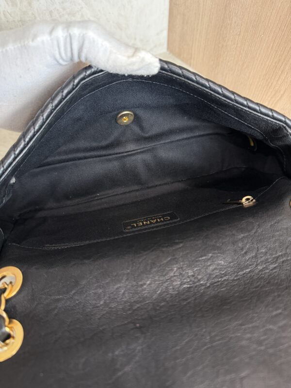 Chanel Crumpled Lambskin Chevron Quilted Medium Surpique Flap Black