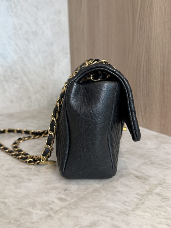Chanel Crumpled Lambskin Chevron Quilted Medium Surpique Flap Black