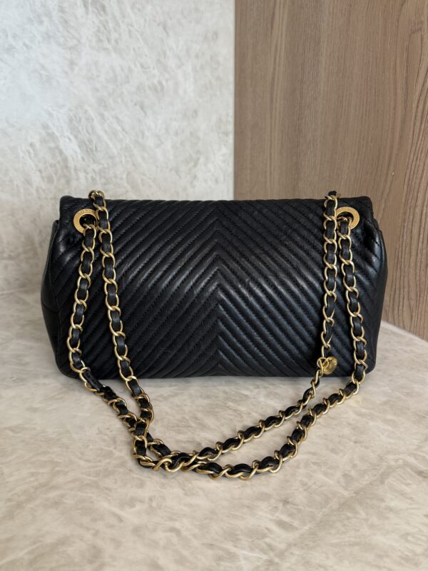 Chanel Crumpled Lambskin Chevron Quilted Medium Surpique Flap Black
