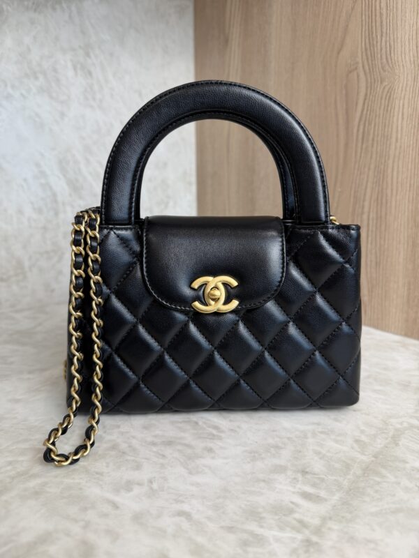 Chanel Shiny Aged Calfskin Quilted Nano Kelly Shopper Black