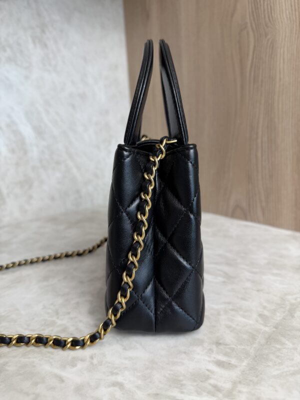Chanel Shiny Aged Calfskin Quilted Nano Kelly Shopper Black