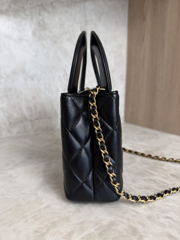 Chanel Shiny Aged Calfskin Quilted Nano Kelly Shopper Black