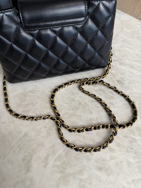 Chanel Shiny Aged Calfskin Quilted Nano Kelly Shopper Black