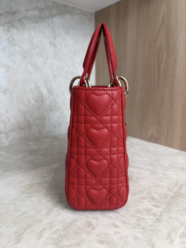 Christian Dior Lambskin Cannage Dioramour Heart Small Lady Dior Red