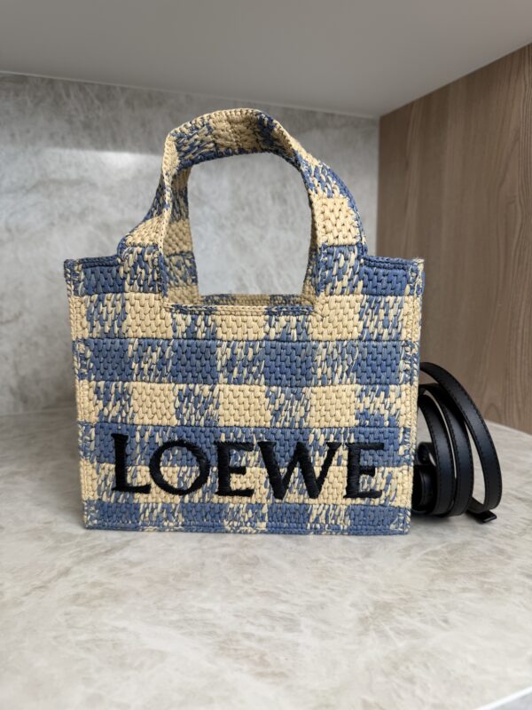 LOEWE Font Gingham Small Raffia Tote Bag