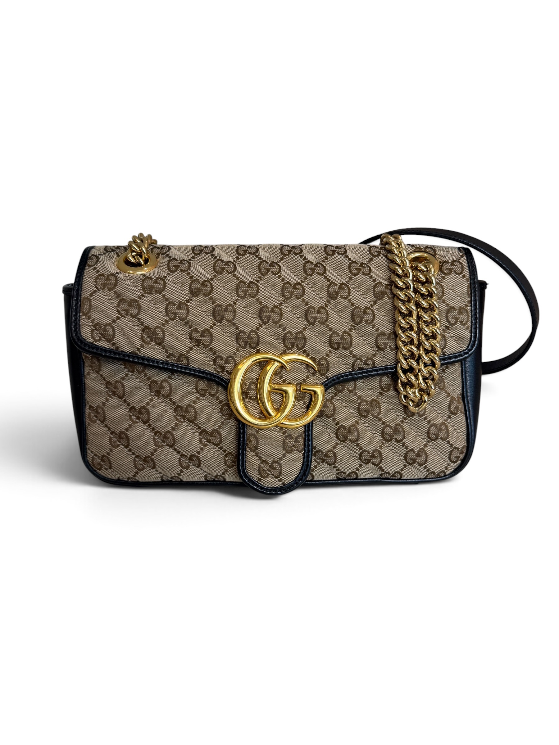 Gucci GG Marmont Flap Bag Diagonal Quilted GG Canvas with Leather Small