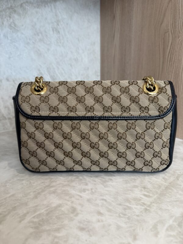 Gucci GG Marmont Flap Bag Diagonal Quilted GG Canvas with Leather Small