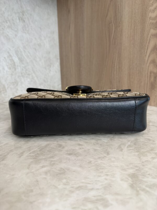 Gucci GG Marmont Flap Bag Diagonal Quilted GG Canvas with Leather Small